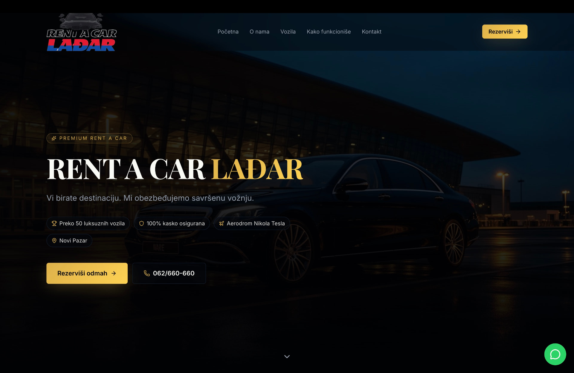 Rent a Car Lađar — prikaz sajta / website preview